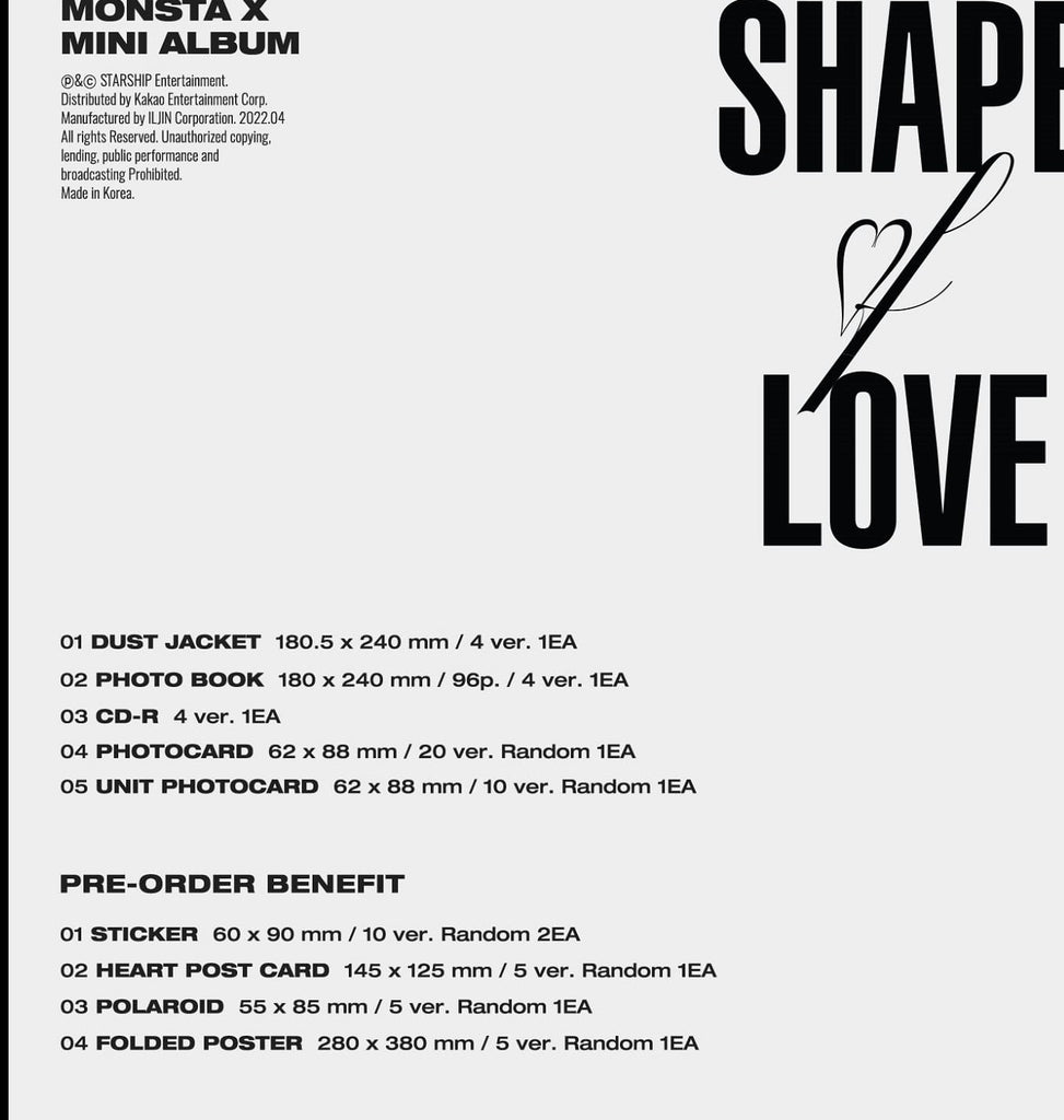 MONSTA X - SHAPE OF LOVE (11TH MINI ALBUM) - Swiss K-POPup