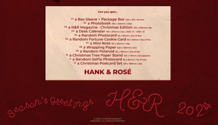 [Pre-Order] ROSE - SEASON'S GREETINGS : FROM HANK & ROSE TO YOU [2024] - Swiss K-POPup