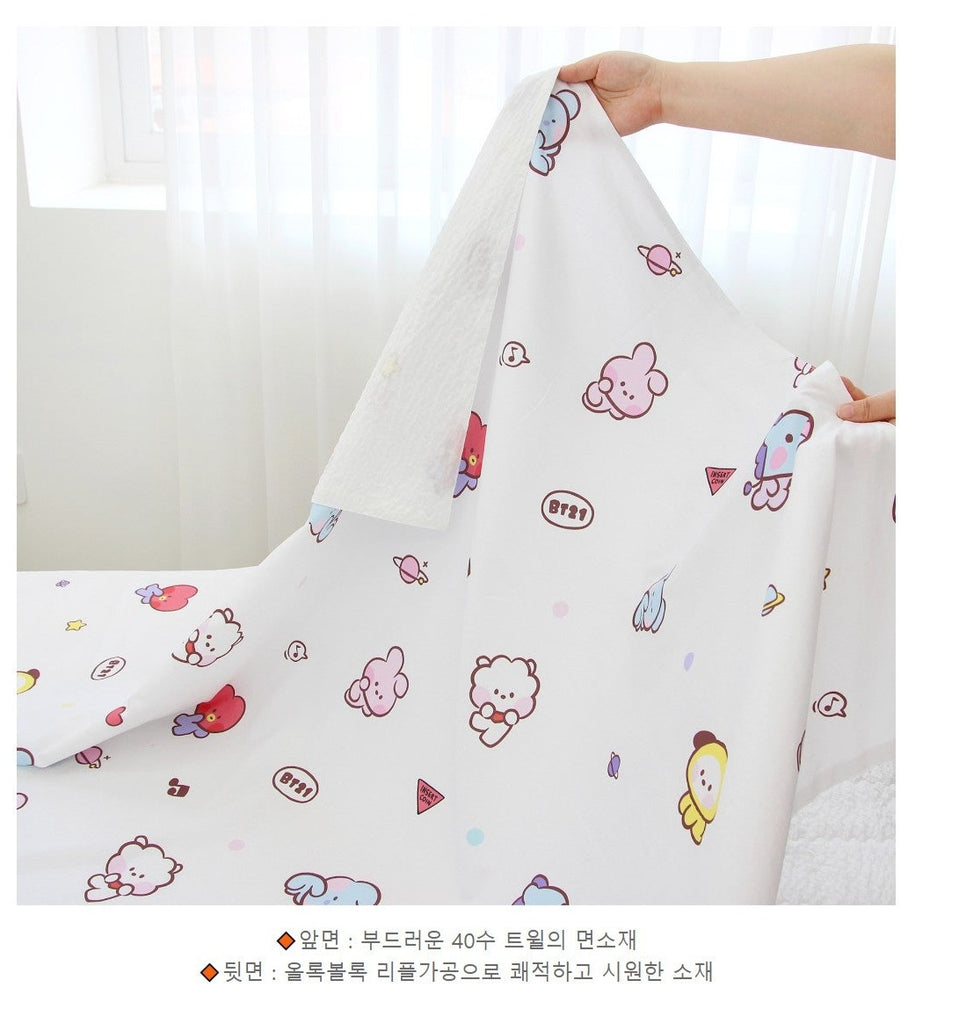 BT21 OFFICIAL  MININI TWILL RIPPLE BLANKET WHITE - Swiss K-POPup